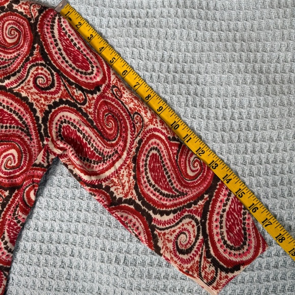 Talbots 100% Merino Wool Cardigan Sweater Womens Petite Medium Brown Red Paisley - Picture 7 of 8